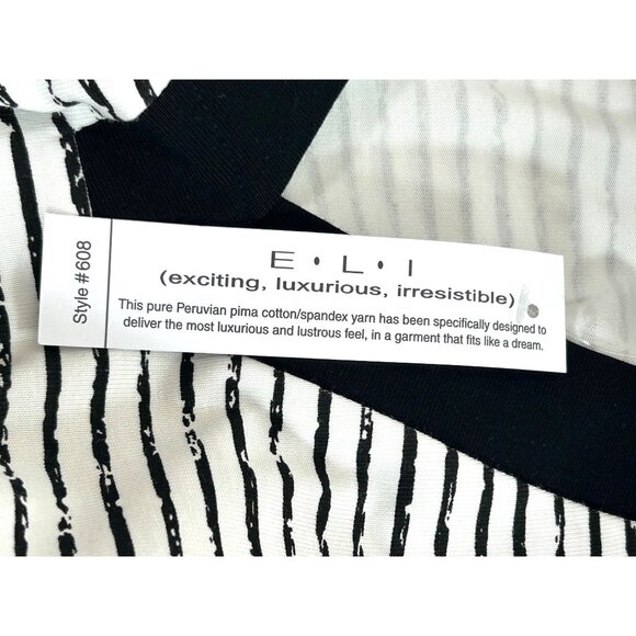 E.L.I Tunic Top XL Black White Stripes Long Sleeve V-Neck Buttons Arms Slits - Picture 8 of 15